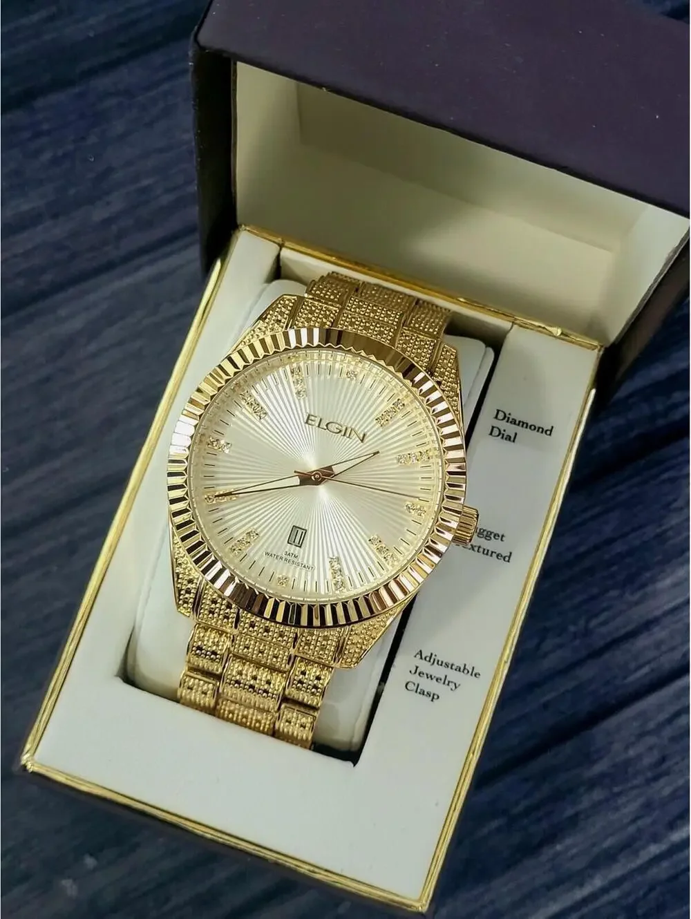 Elgin Diamond Nugget Mens Fluted Watch Authorized Dealer